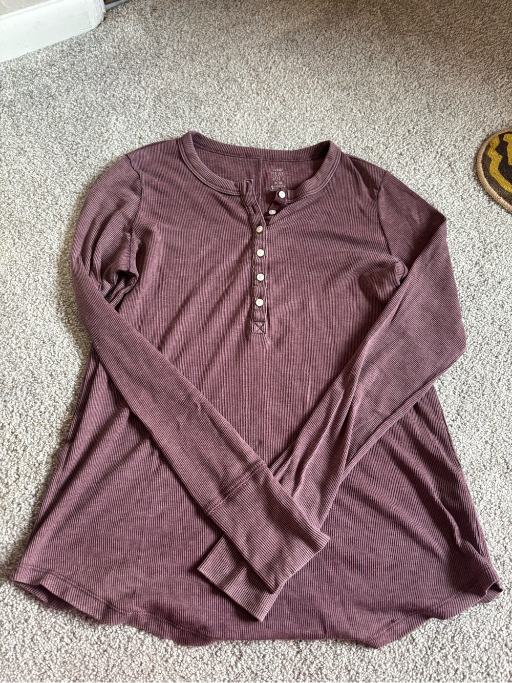 American Eagle Outfitters Ribbed Henley Long Sleeve Top in Dusty Plum